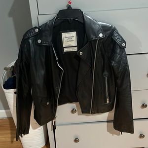 size small black leather jacket from abercrombie and fitch